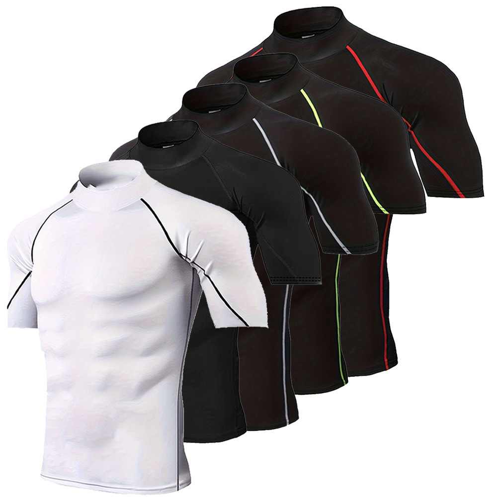 PRO nuevo cuello alto de manga corta color sólido transfronterizo explosivo hombre camiseta deportiva al aire libre chaqueta de entrenamiento