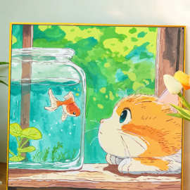 夏日猫咪diy数字油画填色填充手工丙烯涂色油彩画卡通宫崎骏挂画