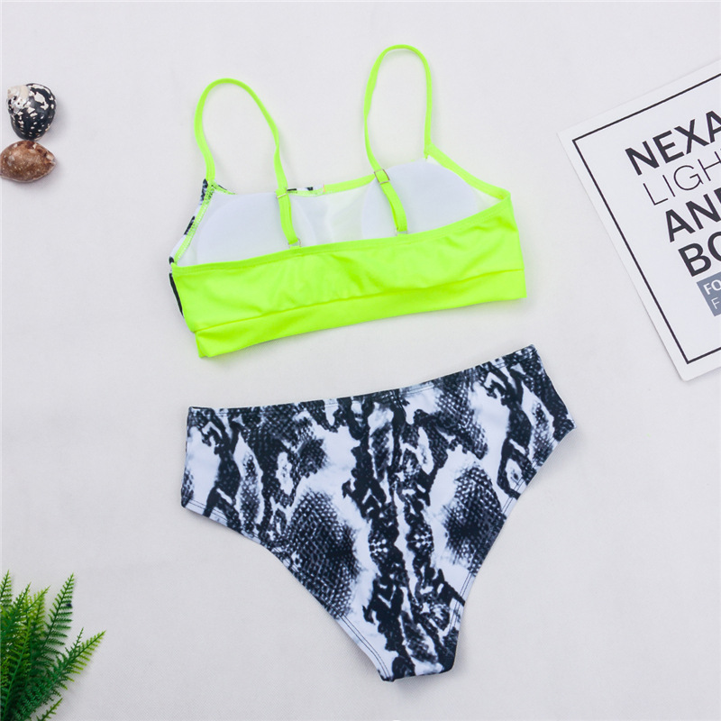 new split high waist sexy leopard print color block bikini swimsuit NSHL27974