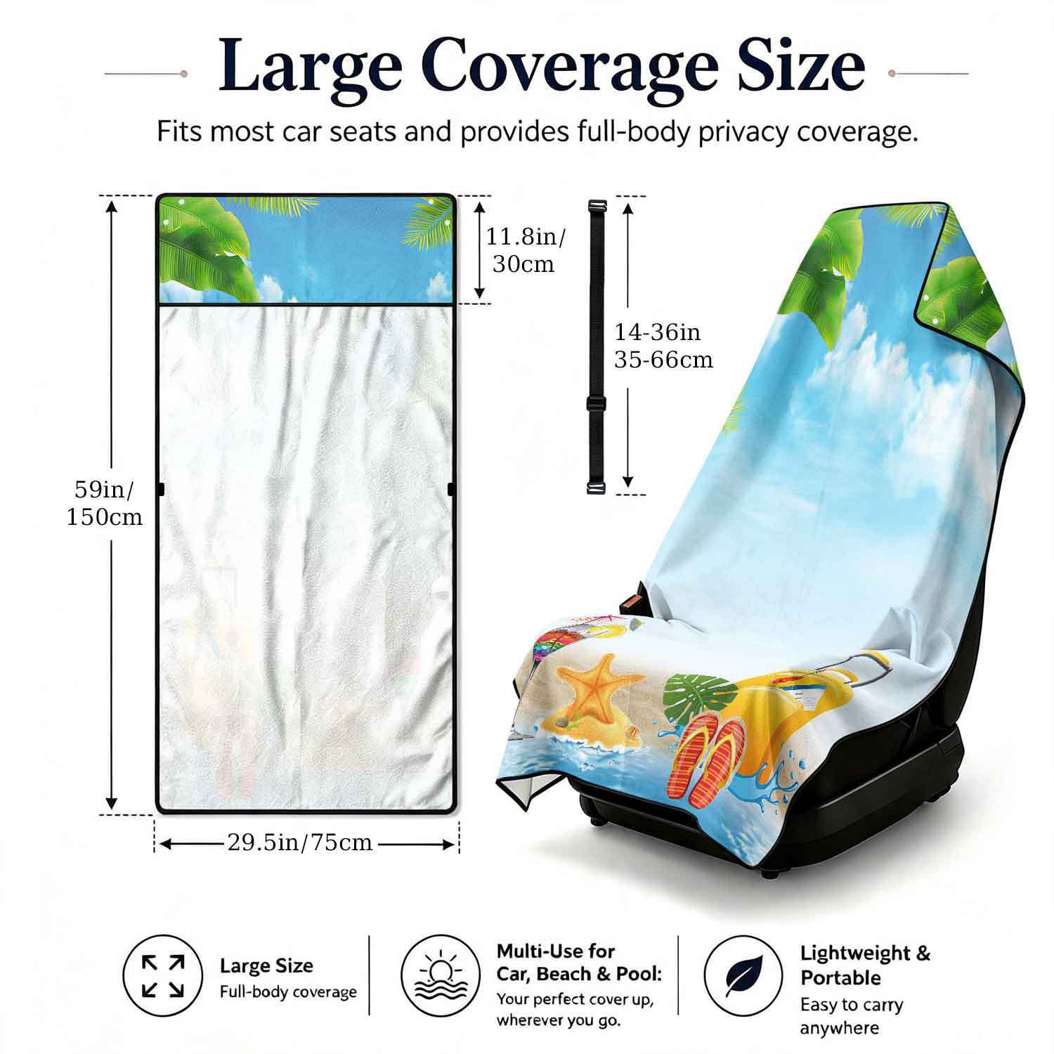 Summer bath towel and car seat cover 2-in-1, ultra-fine fiber outdoor beach and car dual-use universal seat cushion
