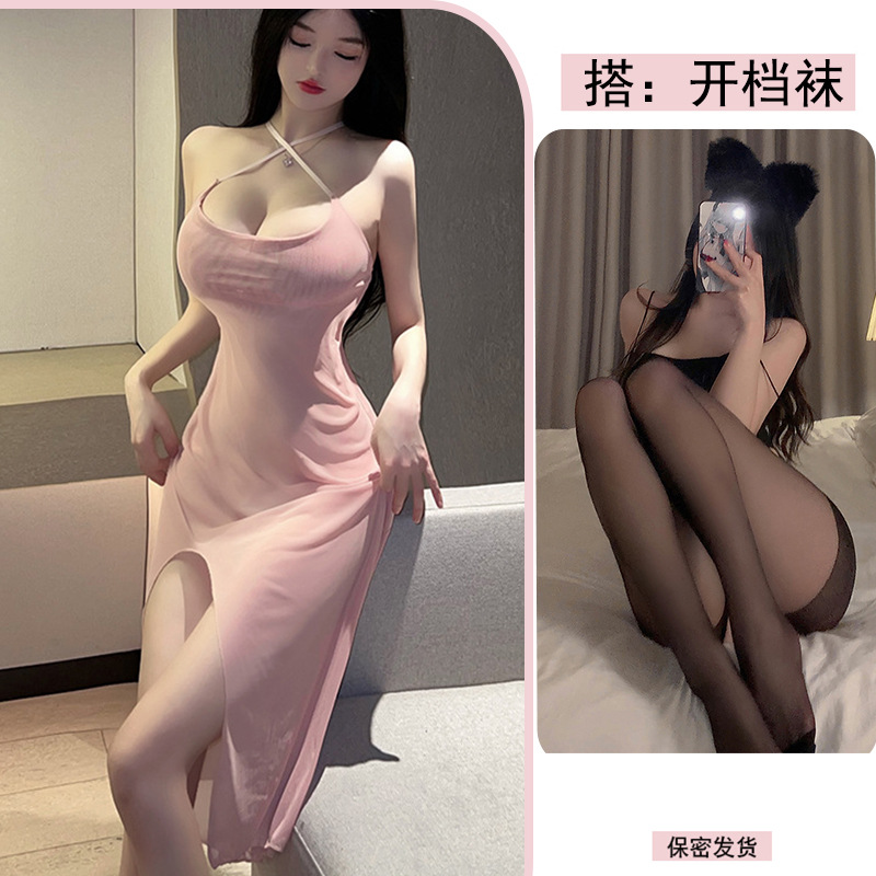 피부색 + 검정색 오픈 스타킹