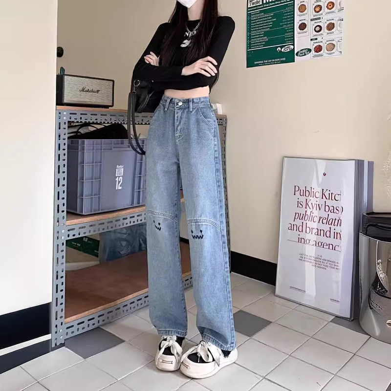 Straight Leg Jeans Girls Summer 2024 New Junior High School Senior high school Students Slim Cute Wide Leg All-match Pants