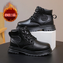 男孩马丁靴2023年冬季新款男童高帮棉靴加绒二棉儿童大黄靴中大童