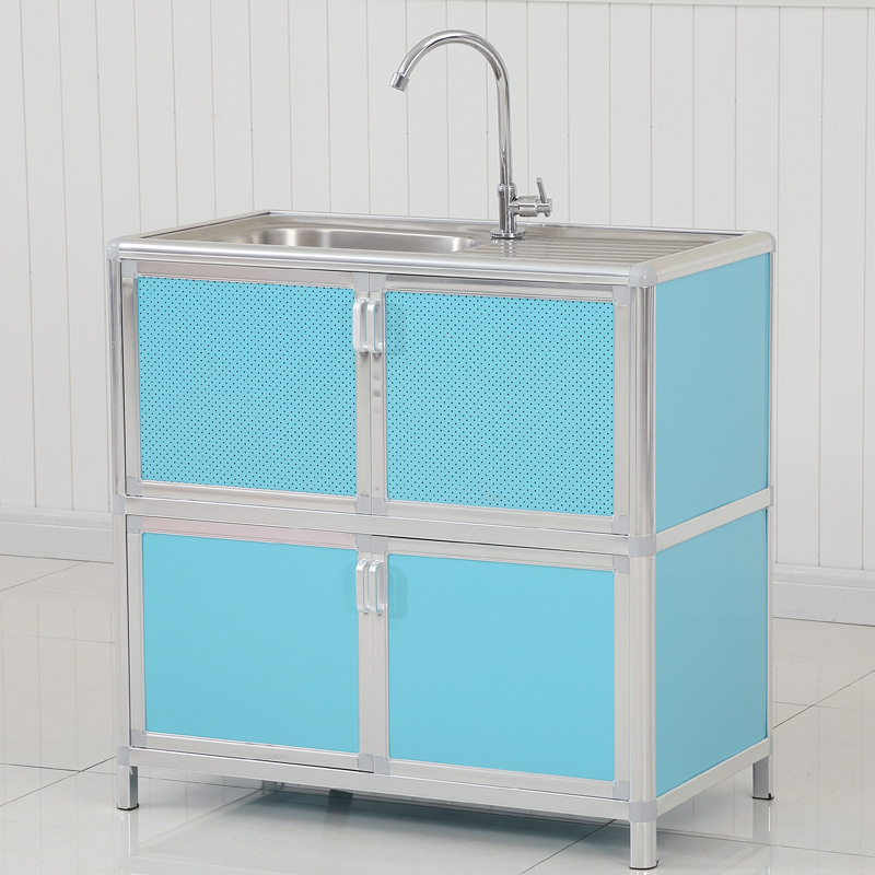 Gabinete de fregadero de acero inoxidable de cocina lavabo de verduras doble ranura con soporte multifuncional gabinete de almacenamiento de piscina