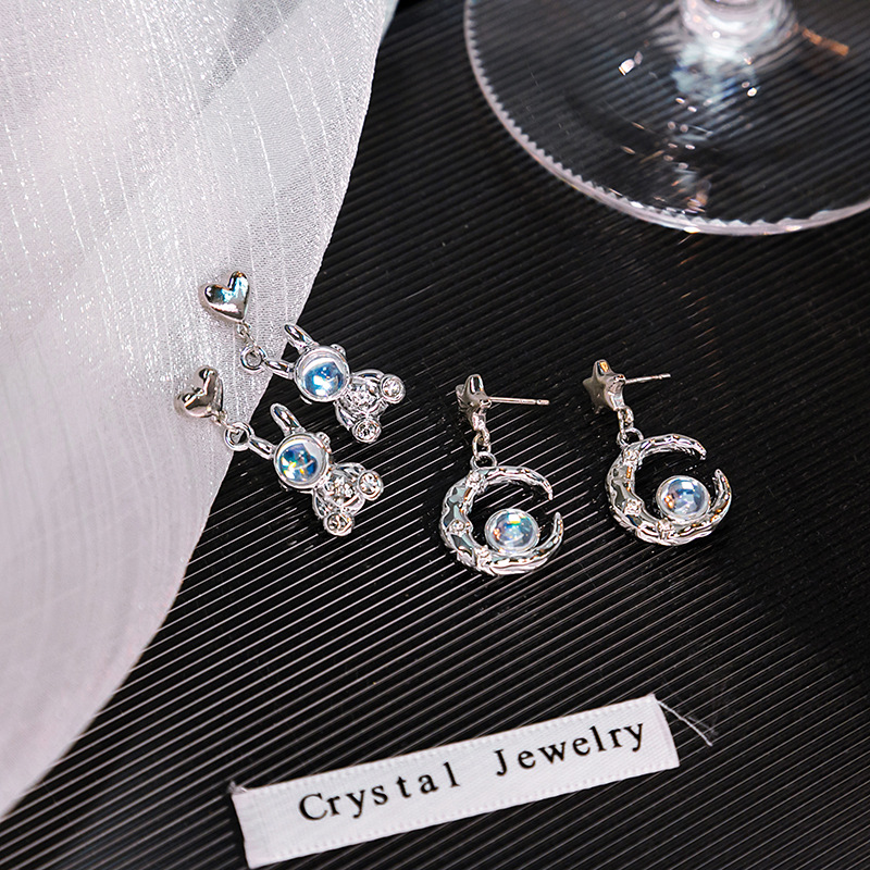 8g Weight 1 Pair Casual Classic Style Star Moon Plating Inlay Alloy Moonstone Drop Earrings