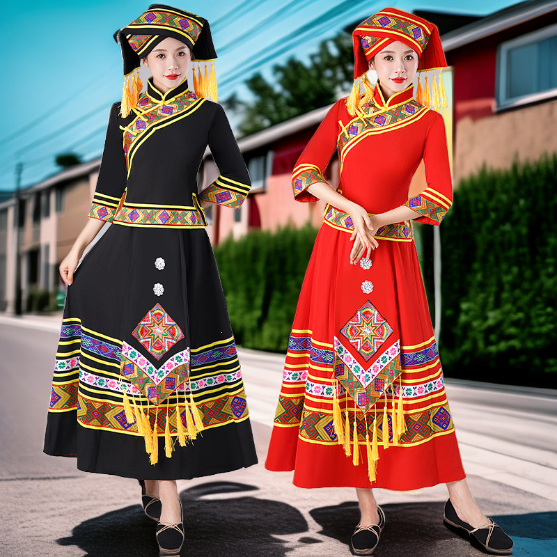 Warm Maple Leaf Guangxi Zhuang Ethnic Costumes, Ethnic Minority Costumes, Women's Clothing, Zhuang Performance Stage Schedule