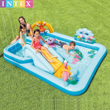 正品INTEX鳄鱼滑梯喷水充气游泳池戏水池婴儿沙池海洋球池57161