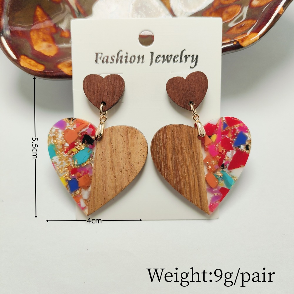 12g Weight Steel needle Ear Needle Material Drop Earrings Classification 1 Pair Quantity Holiday, Daily Occasion Acrylic, Wood, Resin Material Heart Shape Pattern Women's Gender Stoving Varnish Design Casual, Simple Style Style 1 Pair Casual Simple Style Heart Shape Stoving Varnish Arylic Wood Resin Drop Earrings 12