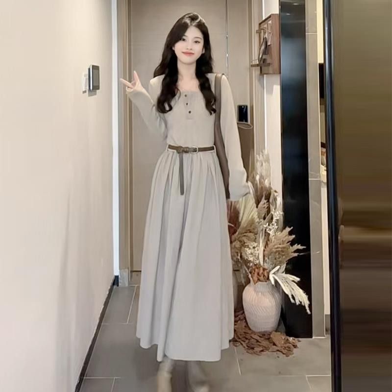2025新款秋季流行风格法式长袖连衣裙子女装初早秋气质设计感长裙|undefined