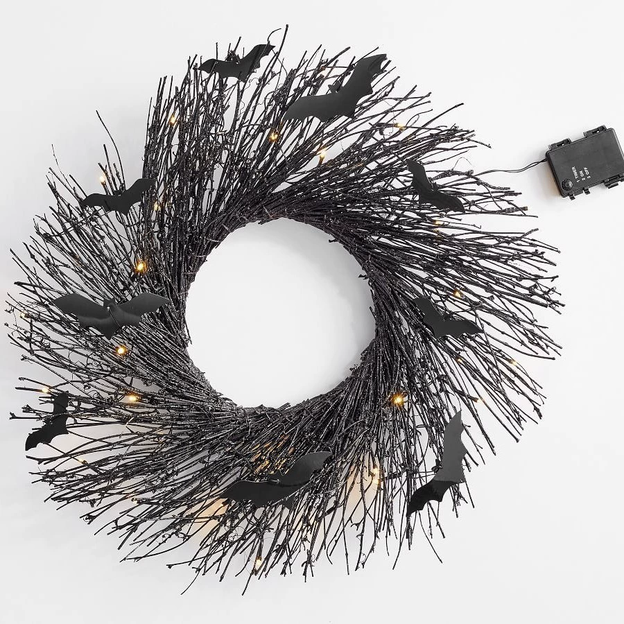 Трансграничные взрывы Хэллоуин черный венок летучая мышь украшения светящиеся украшения настенный