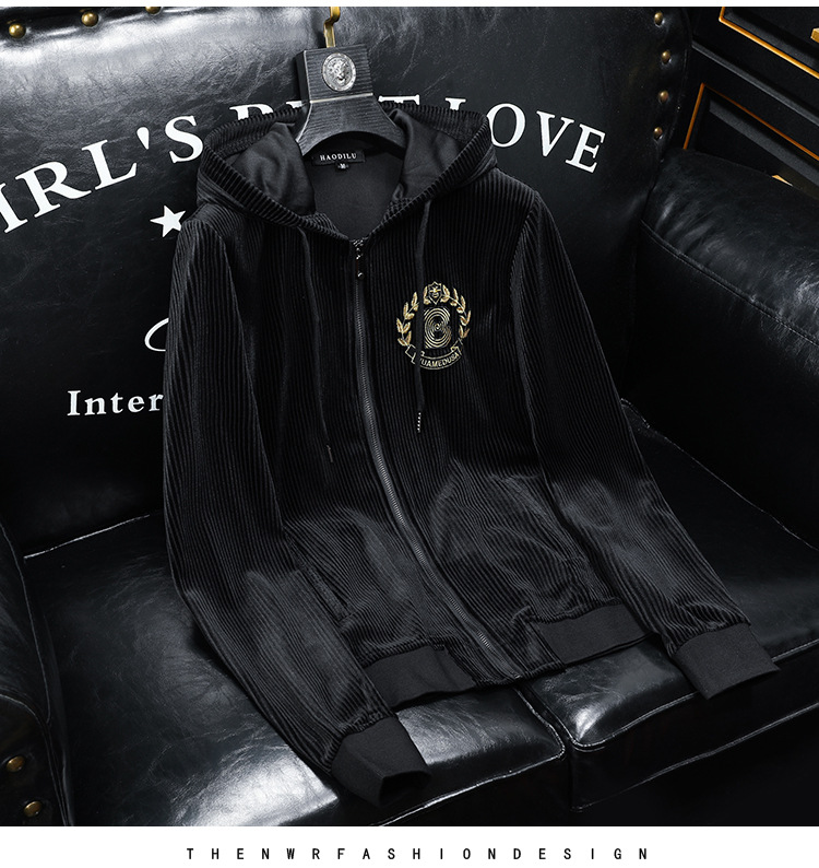 boy Europe Station 2023 Autumn Winter New Velvet Embroidered Men's Hooded Jacket Plus Size Trendy Casual Coat Top_viptrois.com