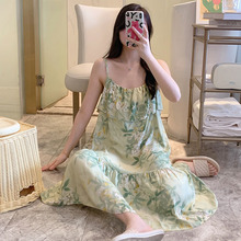 吊带睡裙女夏季新款棉绸高级感印花睡衣春秋外穿大码孕妇家居服