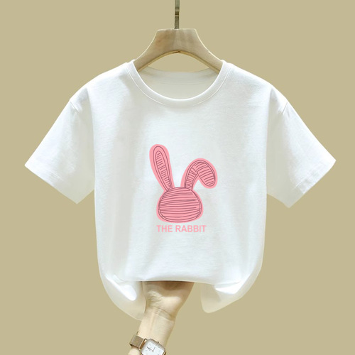 2411 # 100% Cotton Short-Sleeve Summer Kids' T-Shirt, Stylish Top, Girls' Base Layer Shirt