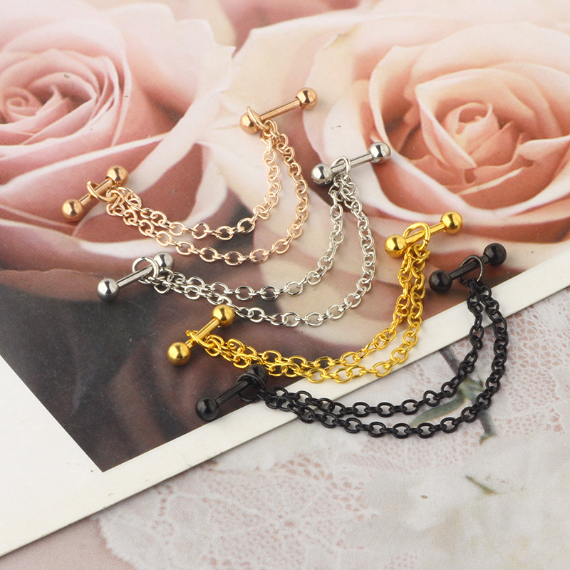 Amazon Explosion Chain Ear Bone Nail Sexy European and American Stainless Steel Puncture Ear Bone Needle Ear Accessories CARTILAGE Star Shape Rose Gold detail image 13