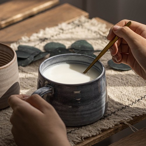 喜欢复古风的情侣看过来~日式粗陶水杯家用牛奶杯咖啡杯子早餐杯~