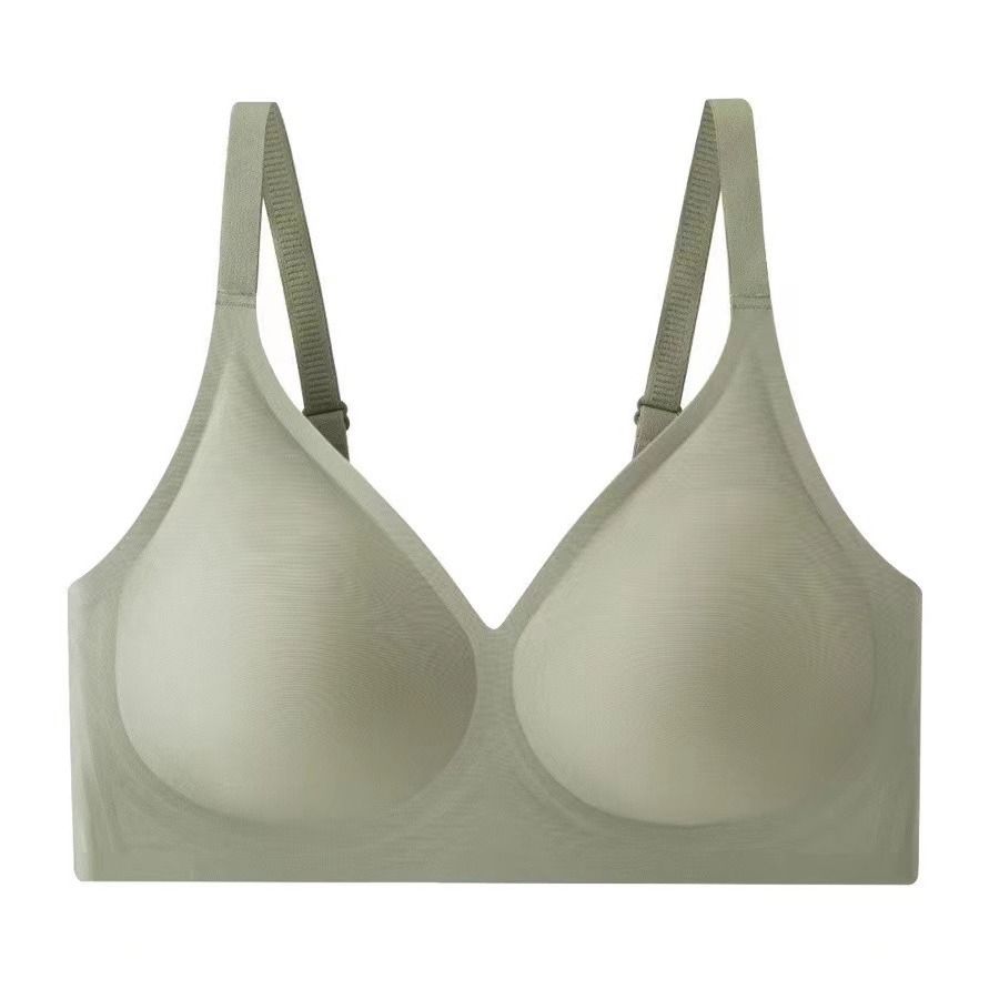 Correa de hombro pequeña, ropa interior de jalea de cuello en V, mujer sin marcas, sin anillo de acero, sujetador de colapsado, sujetador de copa fija.