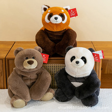 背背系列毛绒玩具儿童安抚熊猫公仔家居棕熊靠枕办公趴睡枕批发