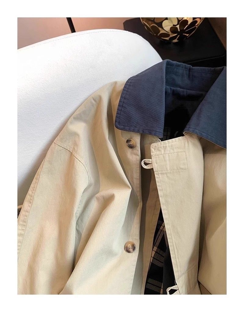 Classic Women's Plaid Trench Coat With Turn-down Collar Versatile_voghion.com