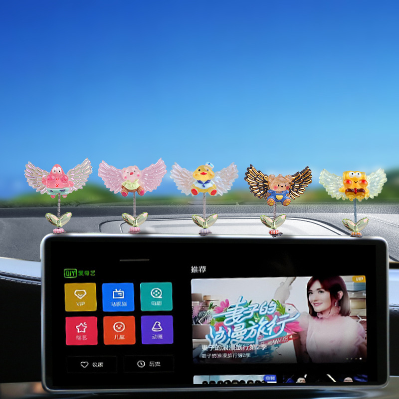 Adornos del automóvil, consola central, accesorios de la pantalla del automóvil, decoración del monitor de la computadora, sacudiendo la cabeza del automóvil, adornos de alas pequeñas