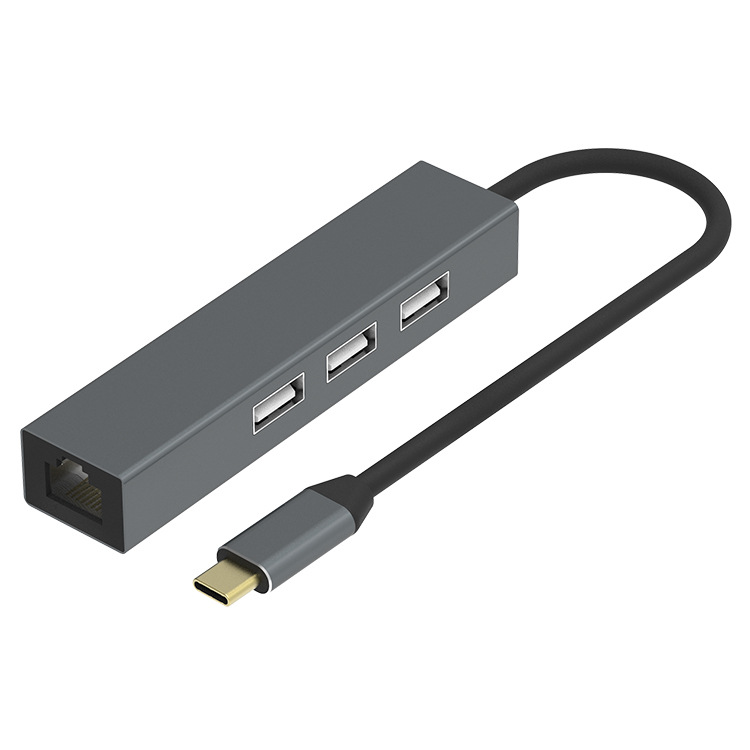 臻泓 TYPE C转RJ45+USB2.0*3 转接器 type-c 手机转接头 跨境货源