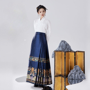 Original [Deer and Crane in Spring] New Chinese Style Ming Dynasty Heavy Craft Hanfu Brocade Floral Horse Mane Skirt for Commuting Women, Suitable for All Seasons