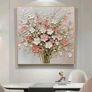 Sf Hand-Painted Oil Painting Sofa Background Wall Decoration Painting Texture Painting Modern Cream Style Entrance Hanging Painting Restaurant Flowers