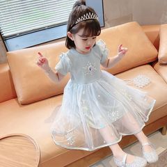Girls Dress Summer Elsa Princess Dress Children's 2024 Summer New Short-Sleeved Style Baby Mesh Skirt