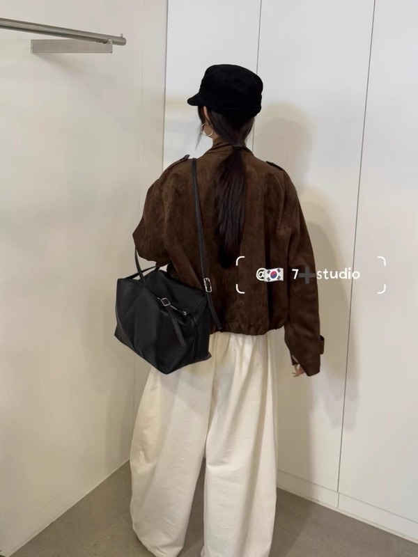 小个子复古双排扣麂皮绒短外套女2025早秋季咖色立领休闲夹克上衣|undefined