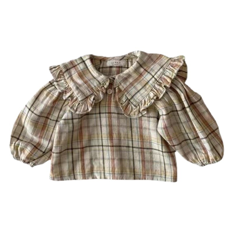 2024 primavera y otoño ropa nueva camisa de las niñas solapa traje de marinero simple dulce algodón de manga larga superior