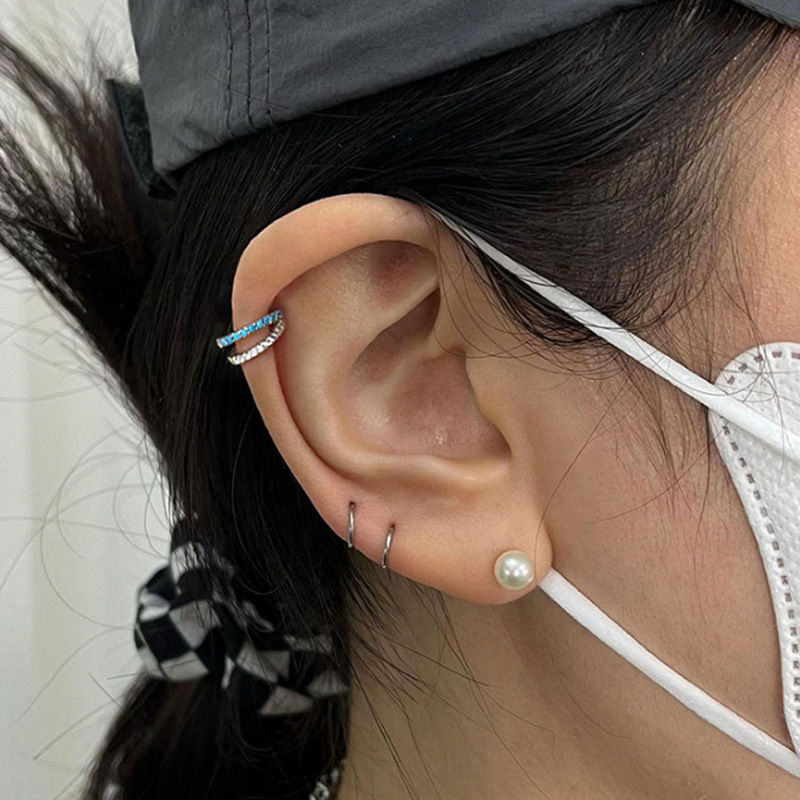 R316#双层蓝色耳扣