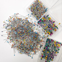 玻璃头定位针彩色珠针塑料珍珠头（镀镍）盒装圆头珠光针大头针