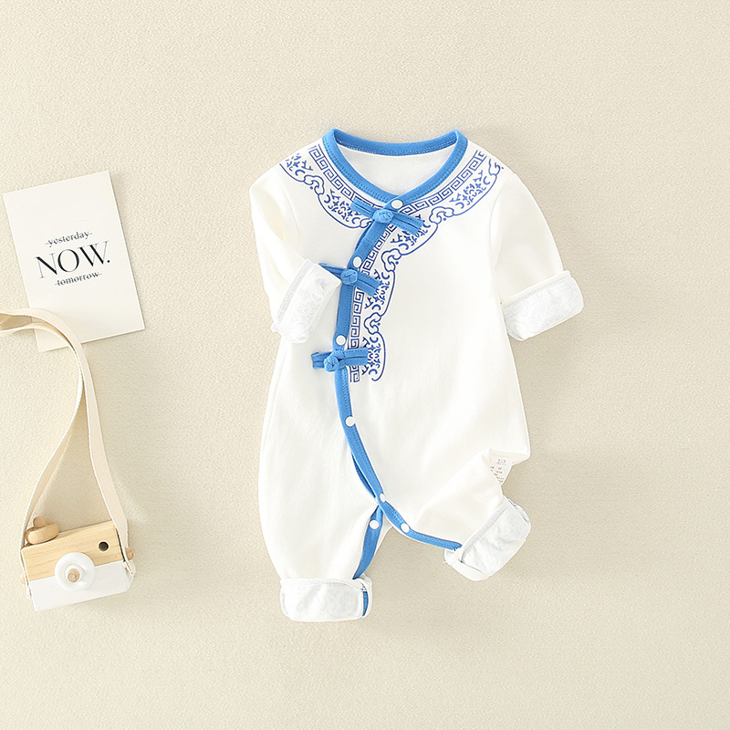 Bebés, primavera y otoño, año, estilo chino, traje Tang, mono, mamelero, mono de algodón, mono, hombres y mujeres, vestido de cien días para bebés