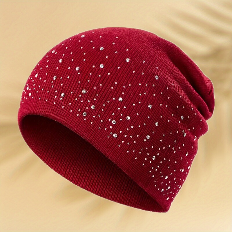 1pc Women'S Acrylic Beanie Hat with Rhinestone Accents跨境|undefined