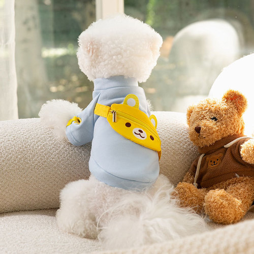 Cat clothes, autumn warm sweatshirt, small shoulder bag, cute small dog, two-legged cat, cartoon pet clothing