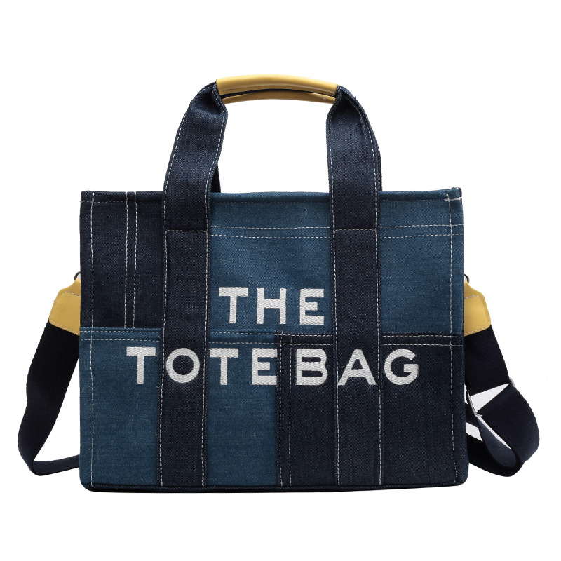 Bolso de lona vaquera de estilo europeo y americano, bolso bandolera versátil y a la moda, bolso tote de gran capacidad para mujer. image 7