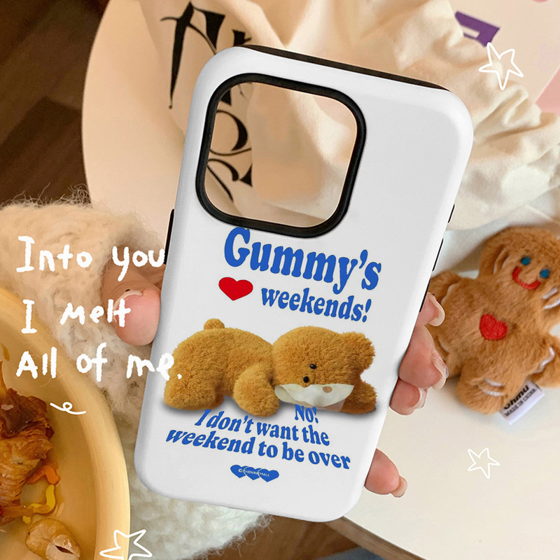 Trendy Bear Film Case 2-in -1 for Apple 15pro Phone Case 14pro/13/12 Soft Case XR Hard Case