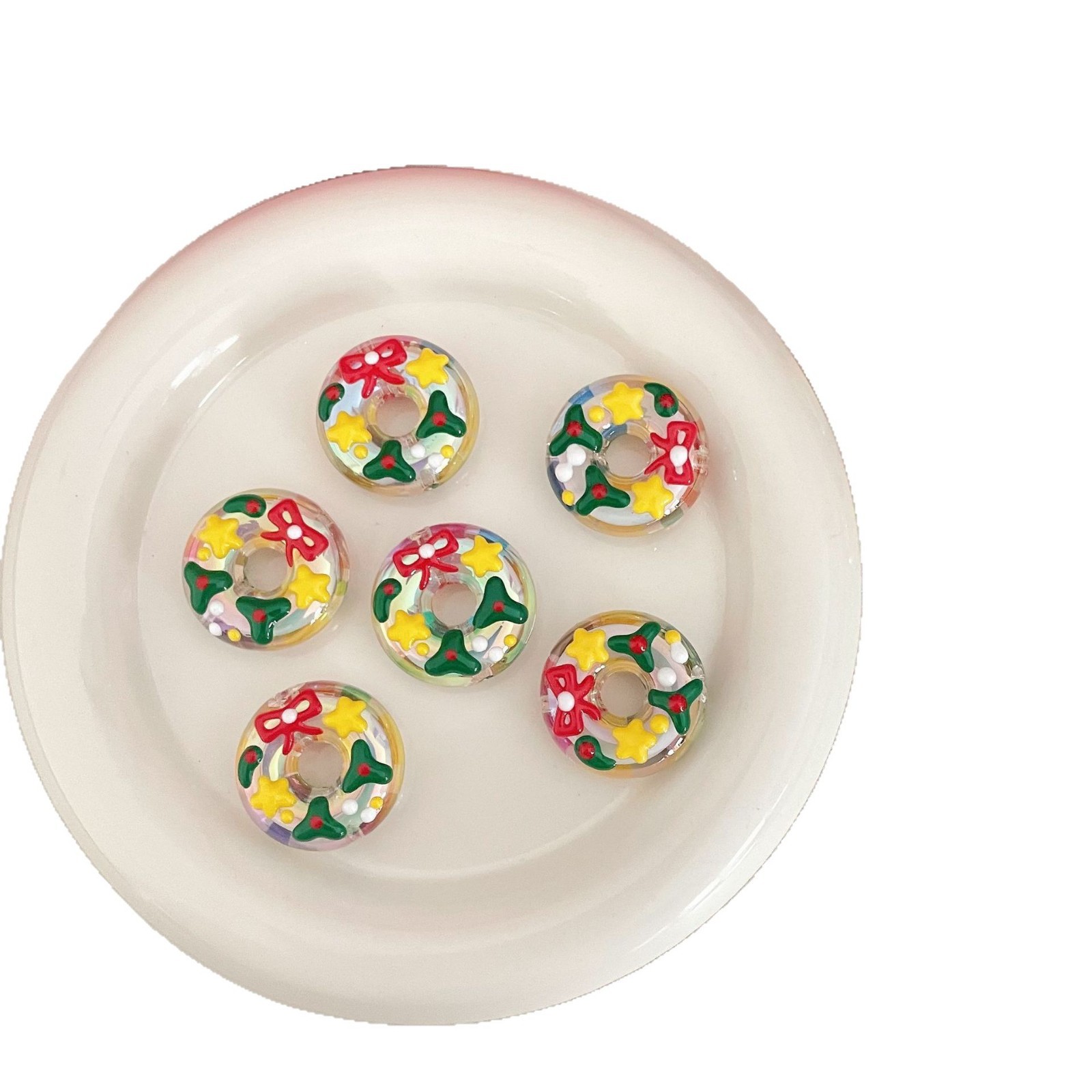 Acrílico chapado en color de dibujos animados industria pesada pintados a mano rosquilla cuentas sueltas cuentas diy accesorios de material colgante de cadena de teléfono móvil