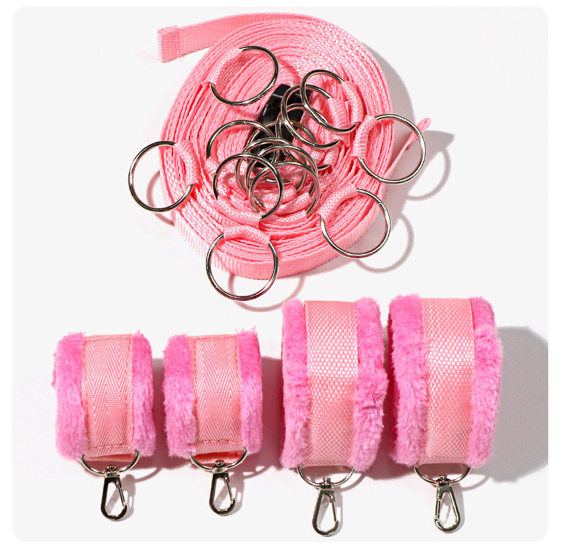 Nylon Bondage Restraint Set with Handcuffs and Shackles in Pink for Couples — detail image 27