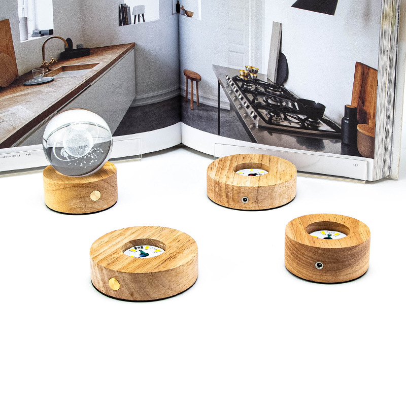 Base luminosa de madera de caucho base luminosa efecto de luz colorida base luminosa de madera base de luz LED de noche de madera maciza