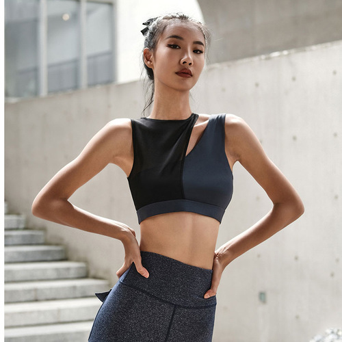 Yoga vest for women, breathable mesh, contrasting color stitching, high-elastic running training top, high-intensity sports bra bra
