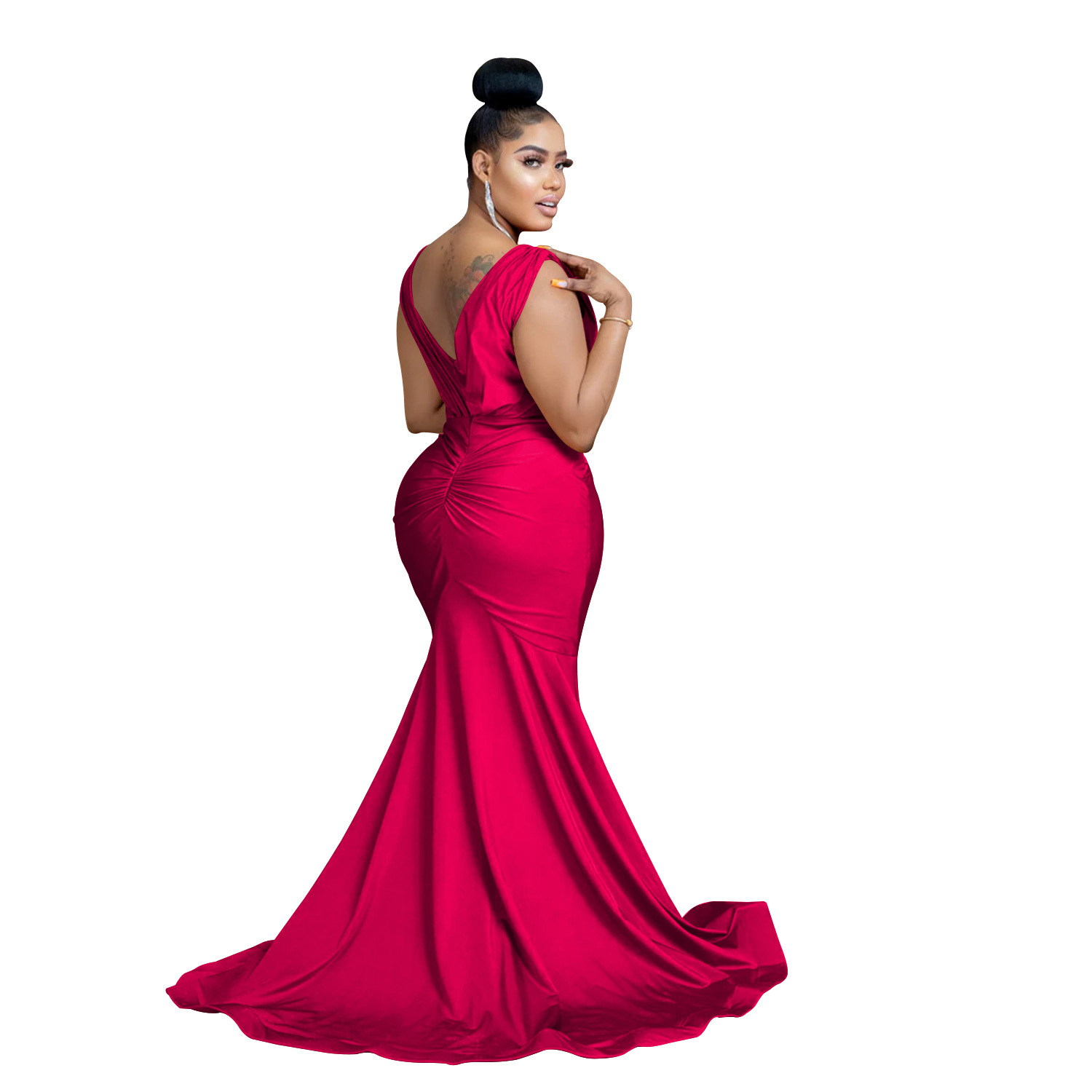 Abito lungo donna scollo a v plissettato elegante da sera_voghion.com