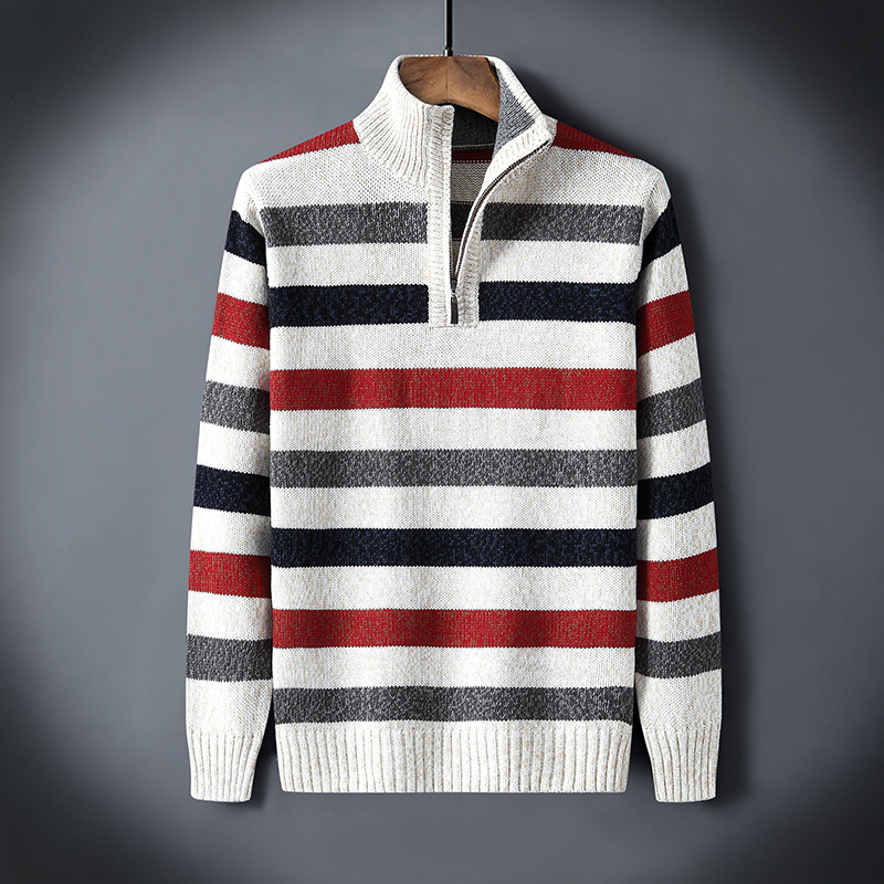 Demi-season keep warm trend knitted sweater with zipper