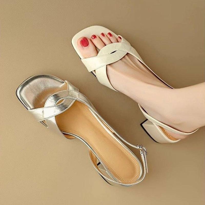 4.5cm Roman-style Elegant Fish-toe Sandals Women's Thick Heel 2025 Summer New French silver Mid-heel Open Toe