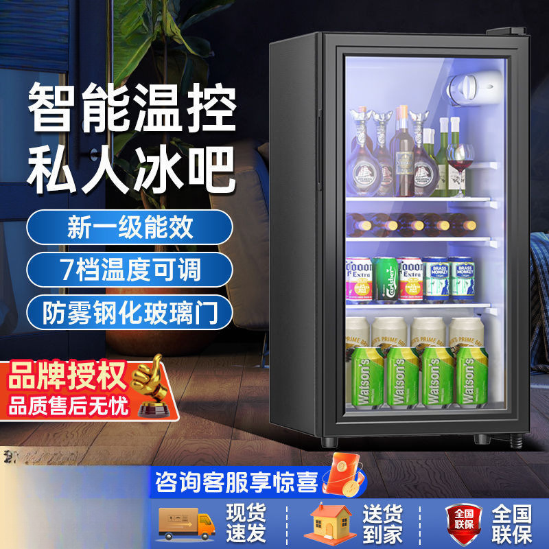 Power Ice Bar Small Household Refrigerator Fresh-Keeping Small Refrigerator Office Tea Wine Cabinet Transparent Glass