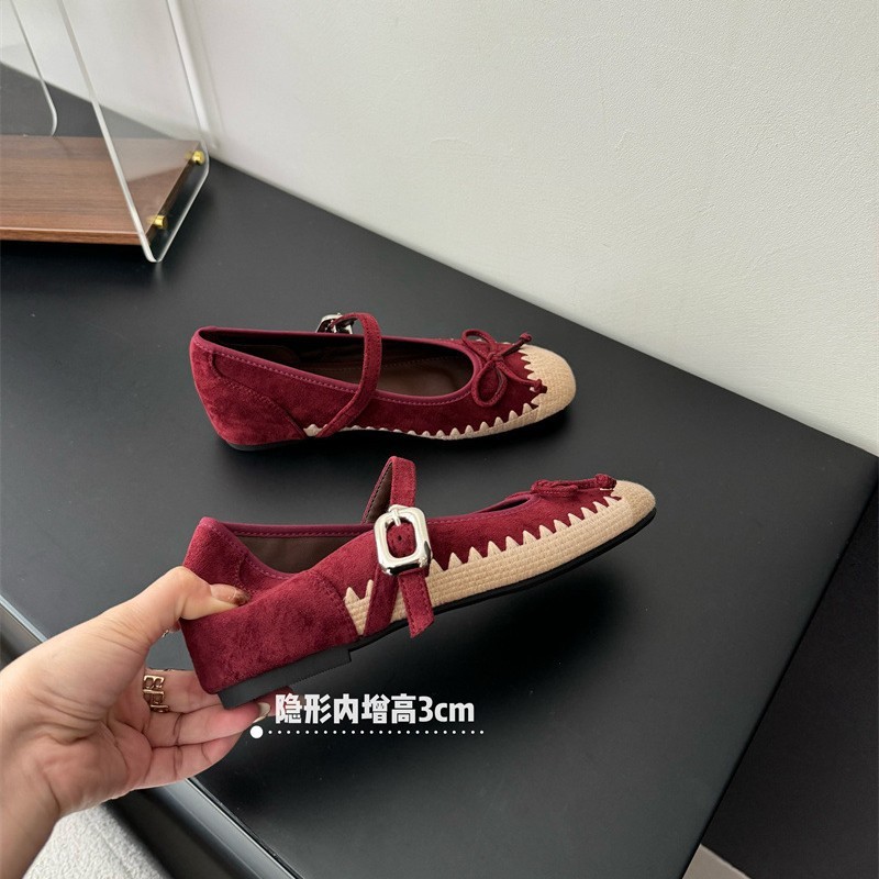 ALIGUIFEI复古晚晚风方头蝴蝶结内增高玛丽珍鞋法式气质百搭单鞋|undefined