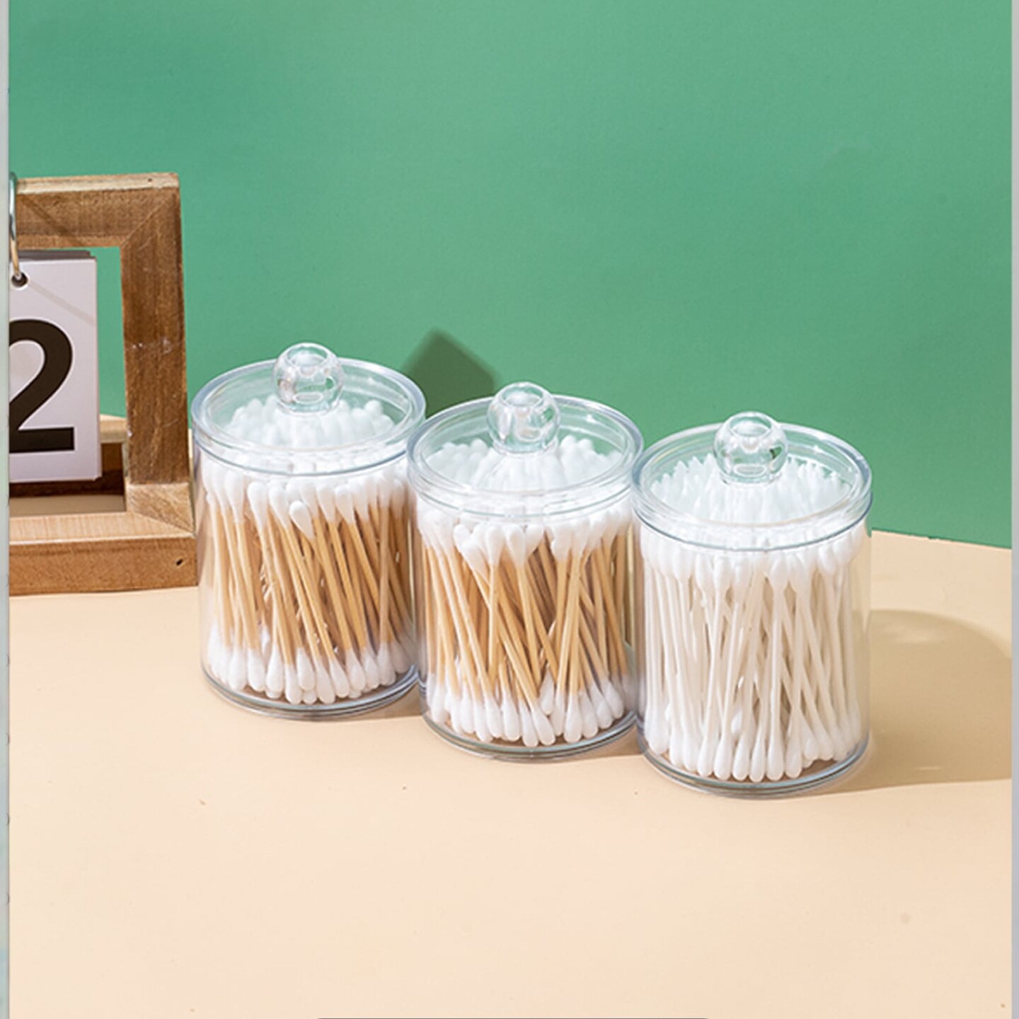 Cross-Border Double-Layer Round Cotton Swab Box for Home Use, Transparent Desktop Cotton Swab and Toothpick Holder, Makeup Remover Cotton Storage Box