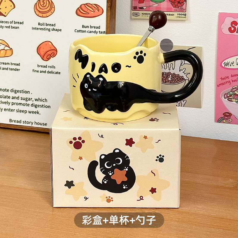 Taza de cerámica Taza de agua apilada de oficina Taza de café casera Taza de pareja de gato lindo Regalo femenino