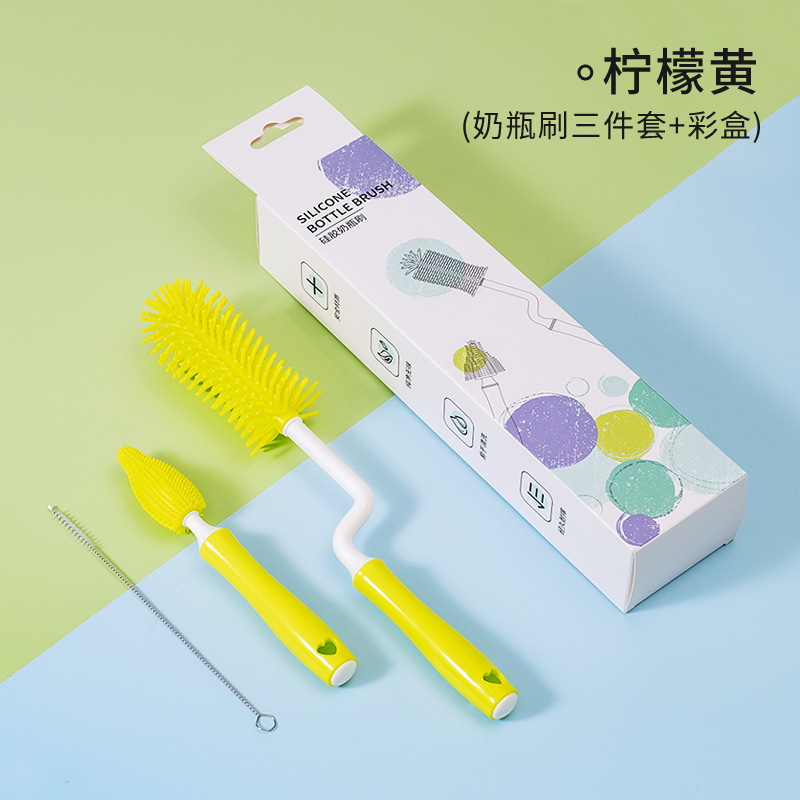 Cepillo de botella de silicona Cepillo de pezón de bebé giratorio de 360 grados Combinación de cepillo de botella Cepillo de copa Cepillo de limpieza de botella Traje
