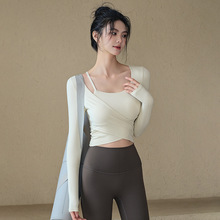 瑜伽服女2025春夏新品带胸垫运动上衣高颜值长袖普拉提训练健身服