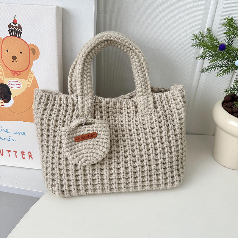 Bolsa de tejido coreana ins bolsas de gancho hechas a mano de color sólido bolsas de lana lindas bolsas de mano de otoño y invierno para llevar bolsas de teléfono móvil